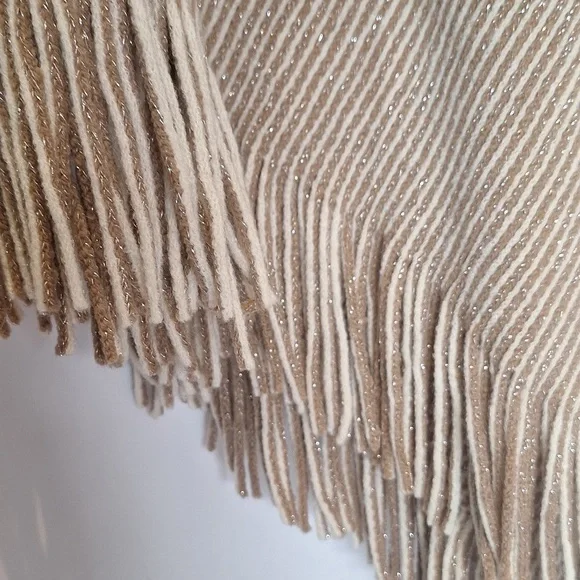 Chico's NWOT Striped Fringed Cowl Neck Sweater Poncho One Size - Picture 3 of 6